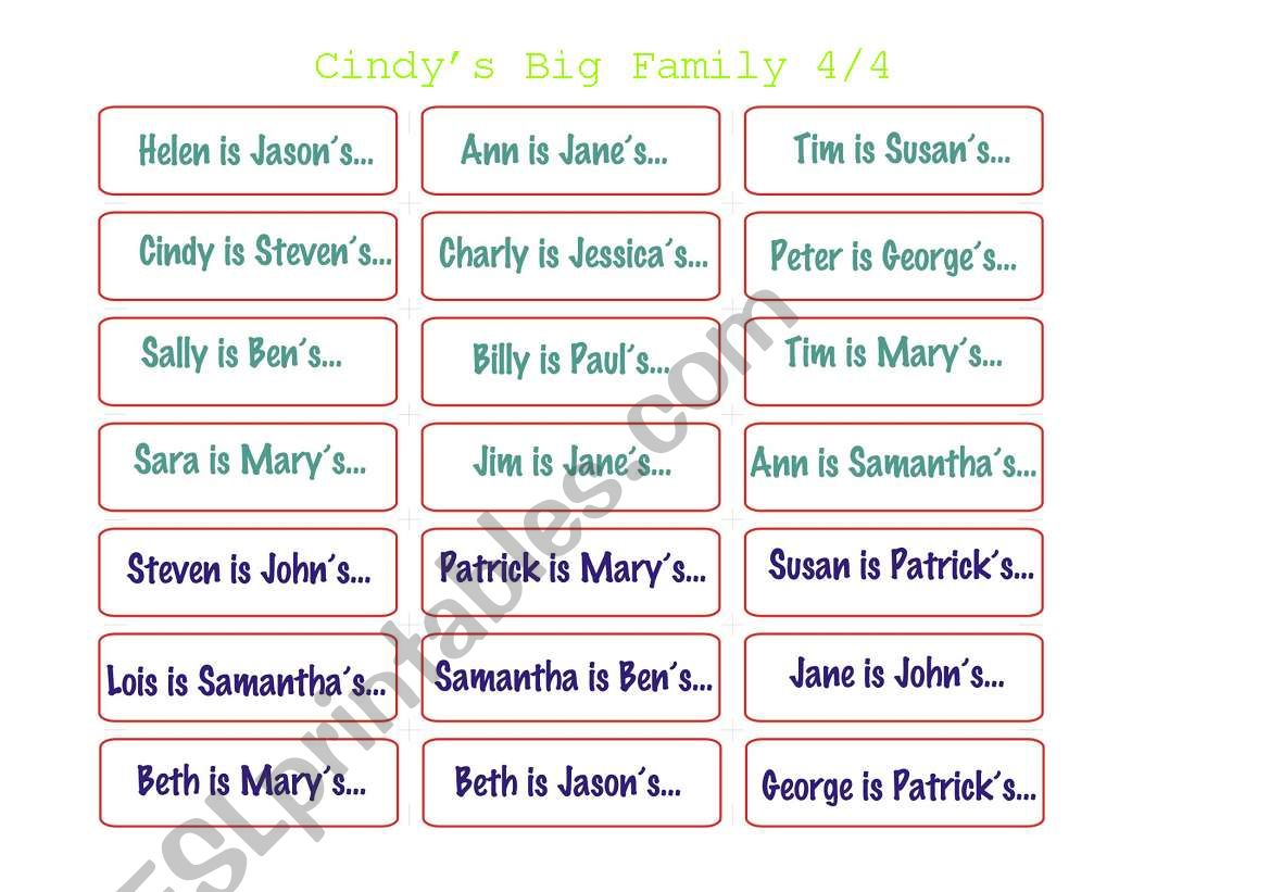 Cindys Big Family 4 worksheet