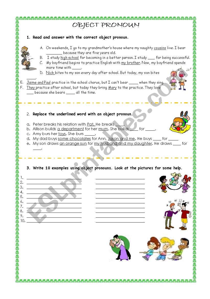 object pronoun worksheet