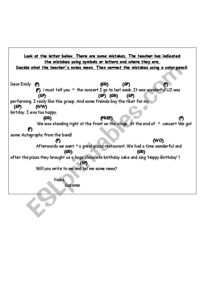 Letter with mistakes worksheet