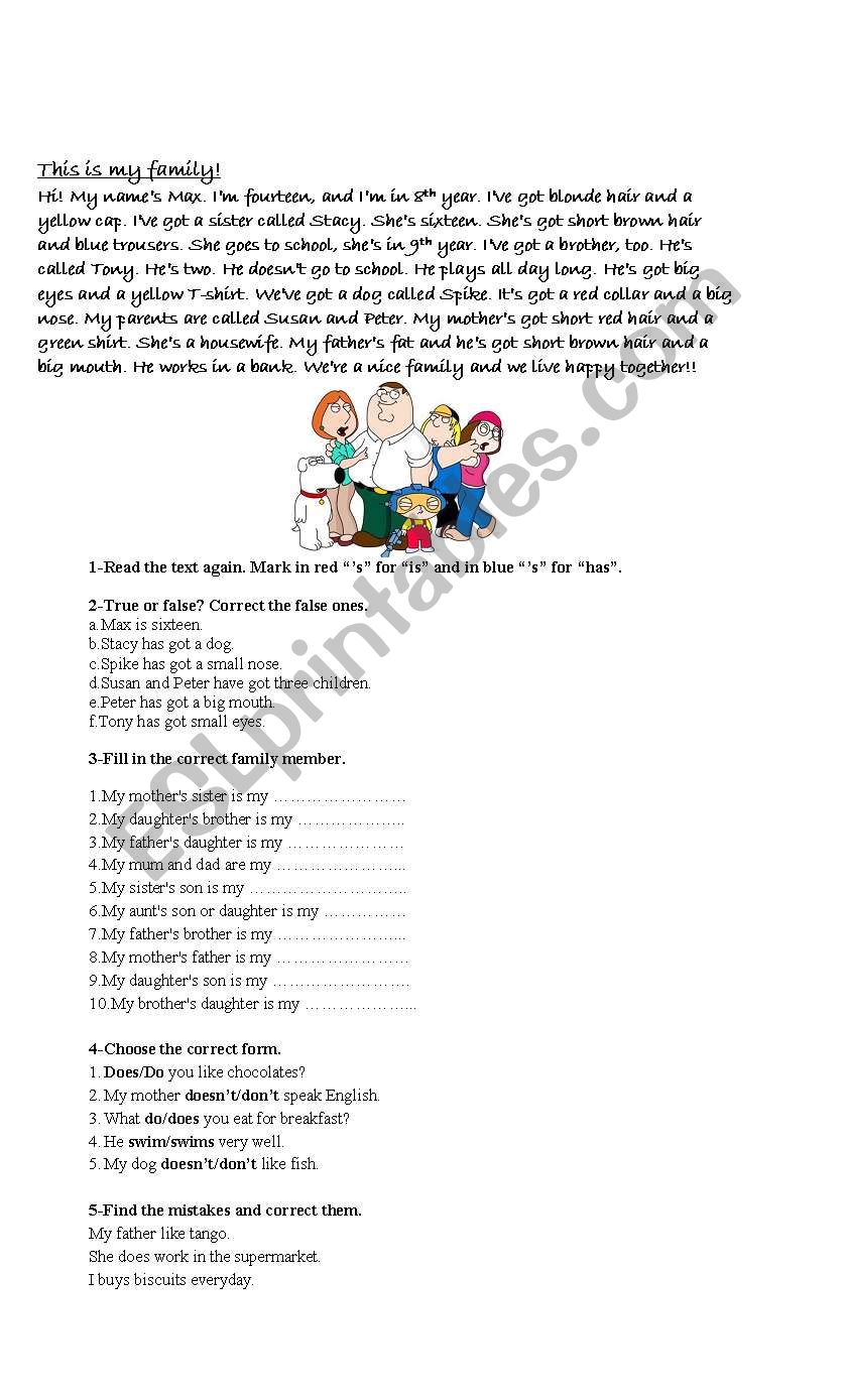 the family worksheet