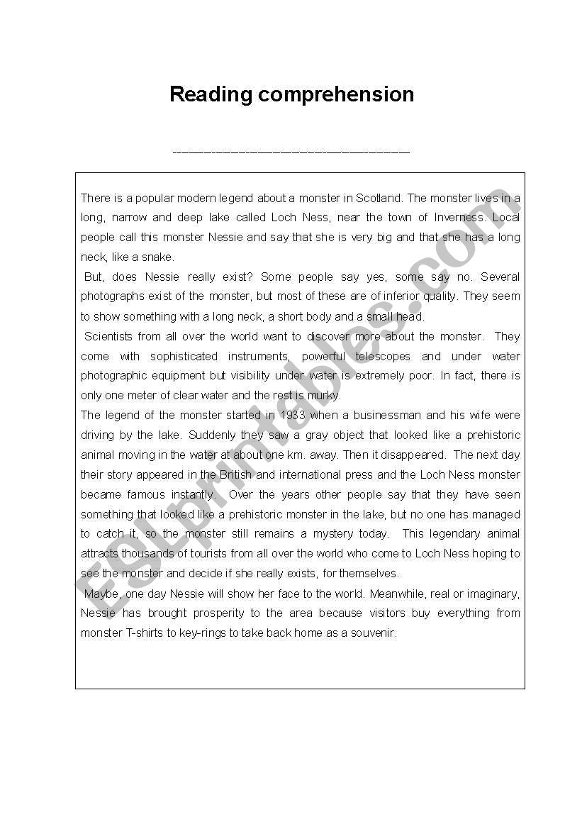 reading comprehension worksheet