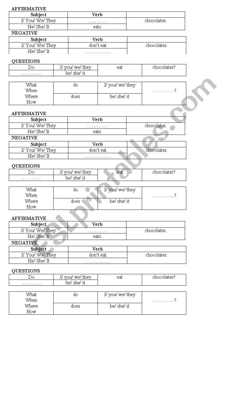 present simple  affirmative, interrogative, negative