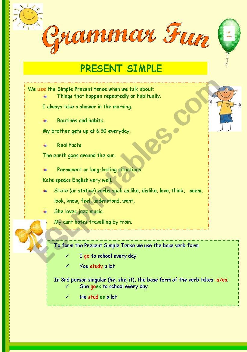 Grammar Fun 1- Present simple (3 pages)