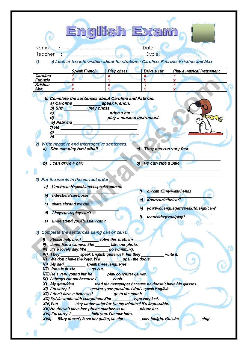 Modal verb can worksheet