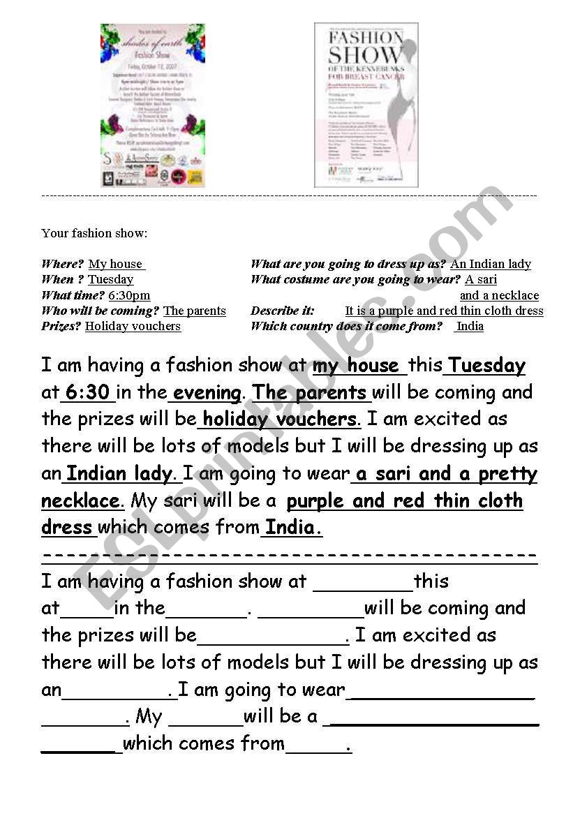 Invitation to a fashion show worksheet