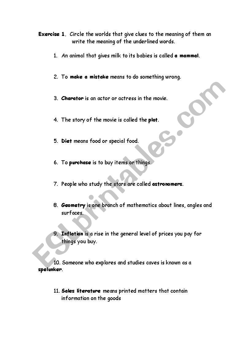 context clues  worksheet