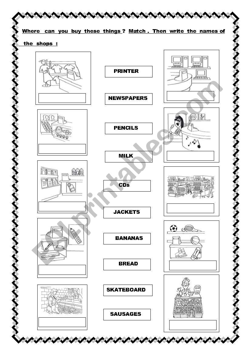shops in a town worksheet