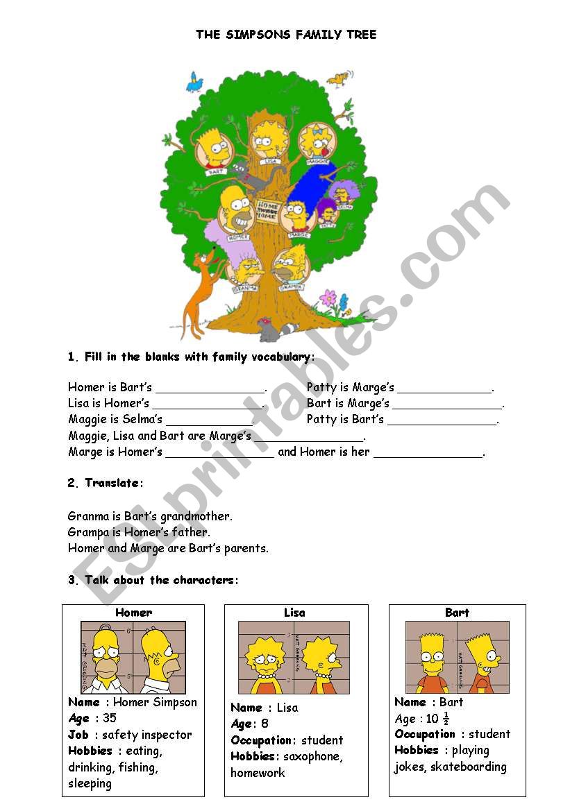 The Simpsons worksheet