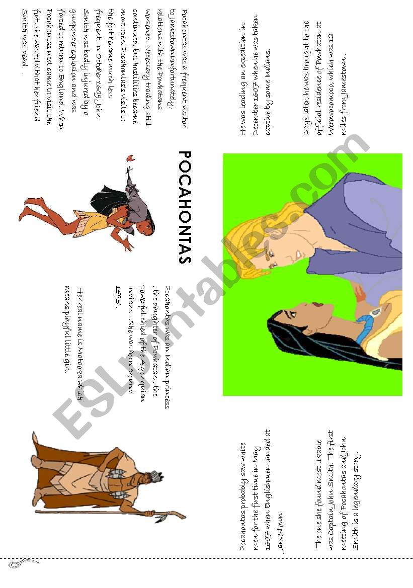 POCAHONTAS MINIBOOK worksheet