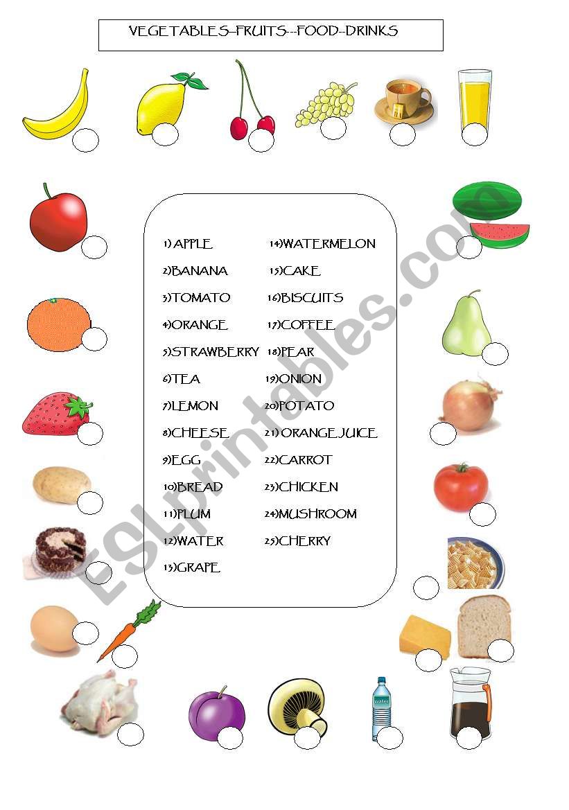 fruits-vegetables-food-drinks worksheet