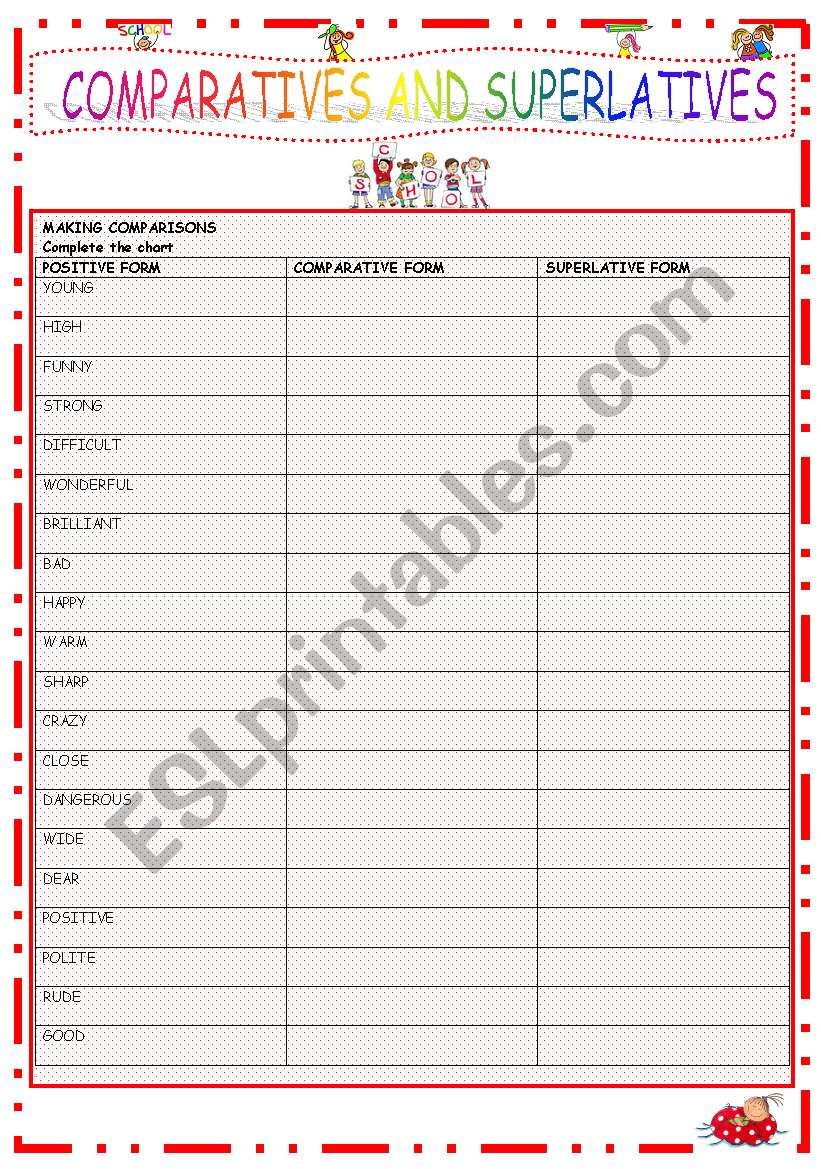 COMPARATIVES AND SUPERLATIVES worksheet