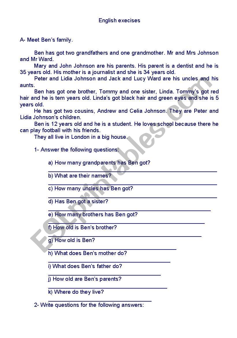 English test worksheet