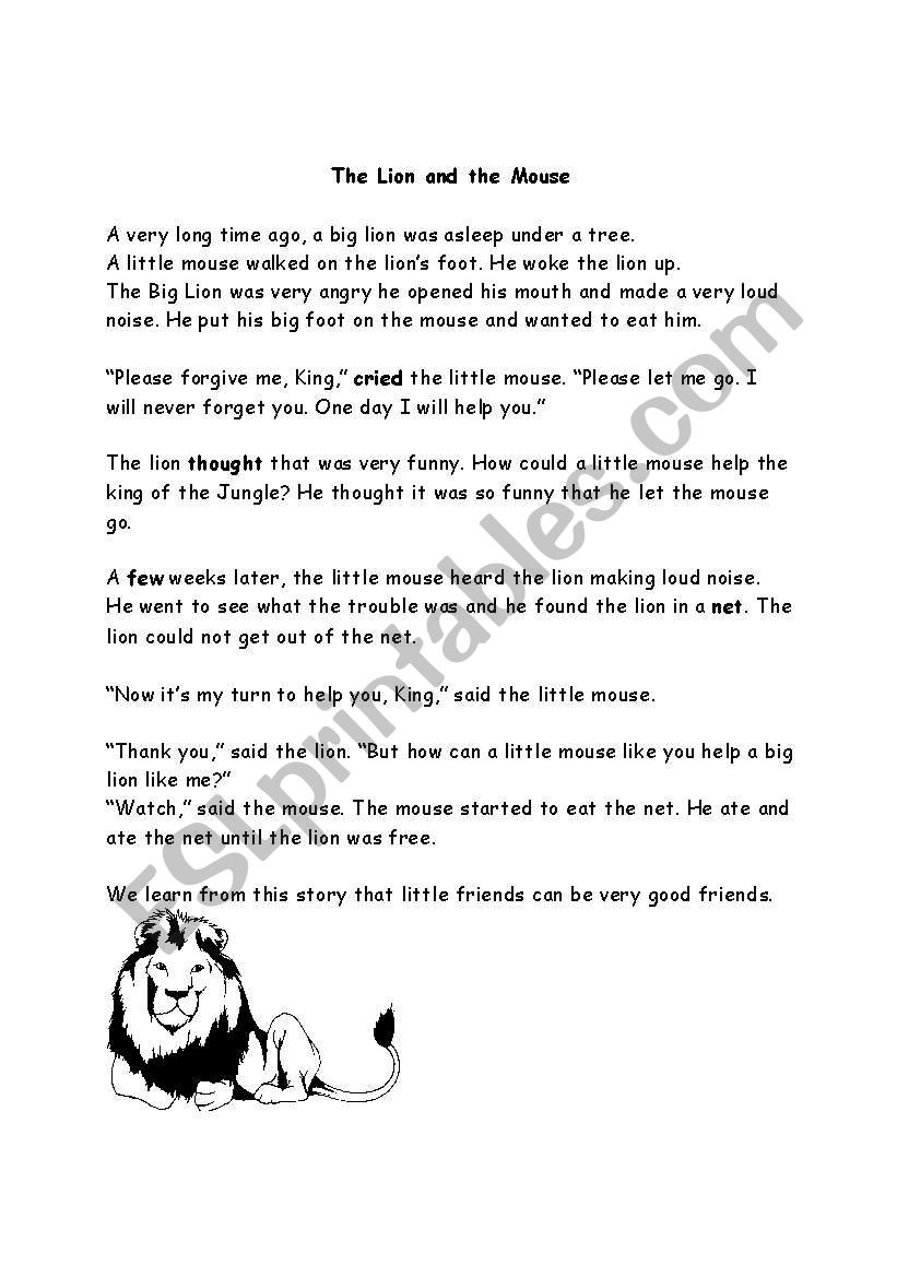 lion and the mouse worksheet