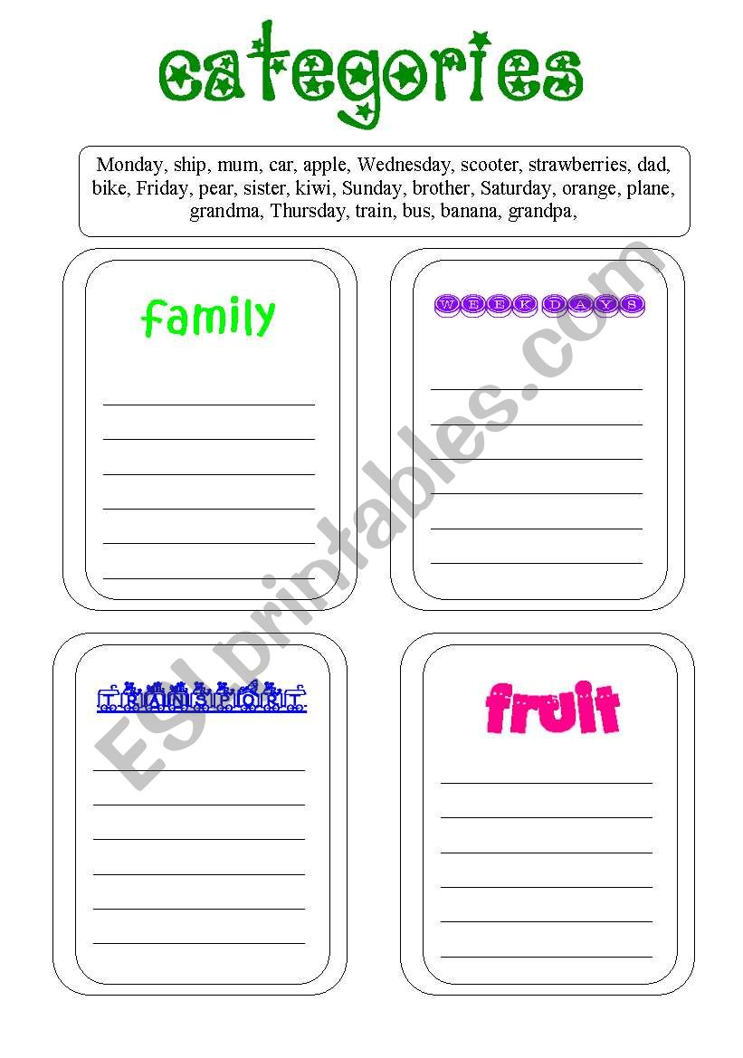 categories 4 worksheet