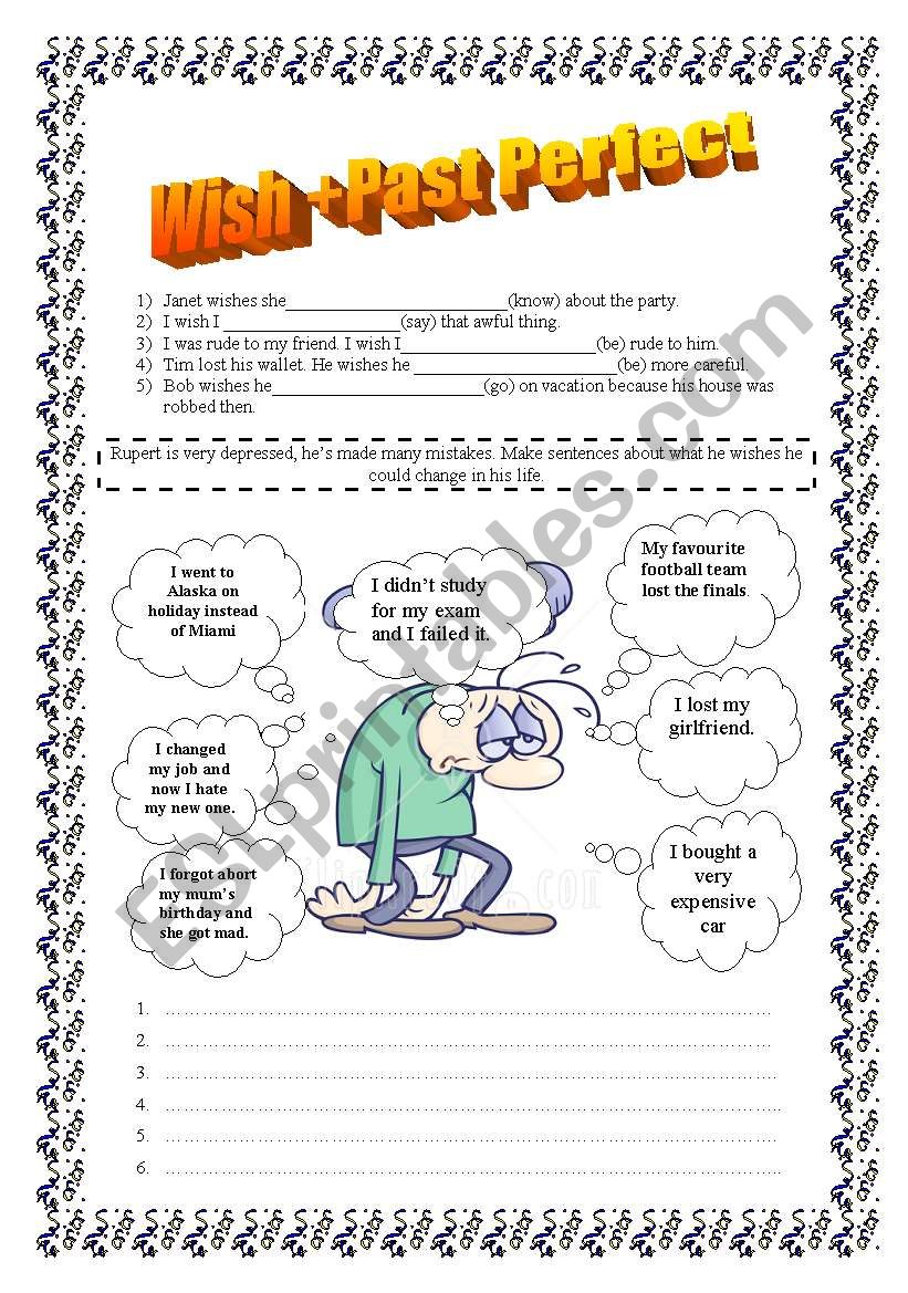 wish + past perfect worksheet