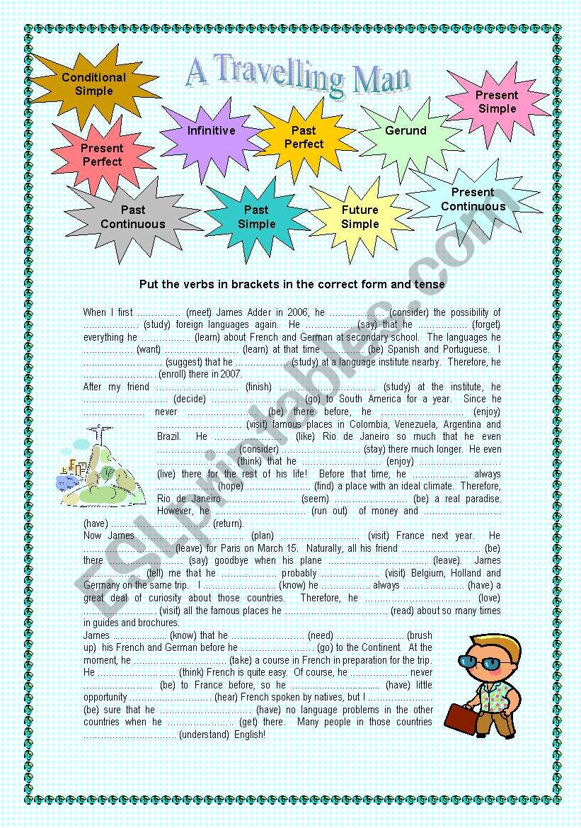 A Travelling Man -  Mixed tenses + answer key