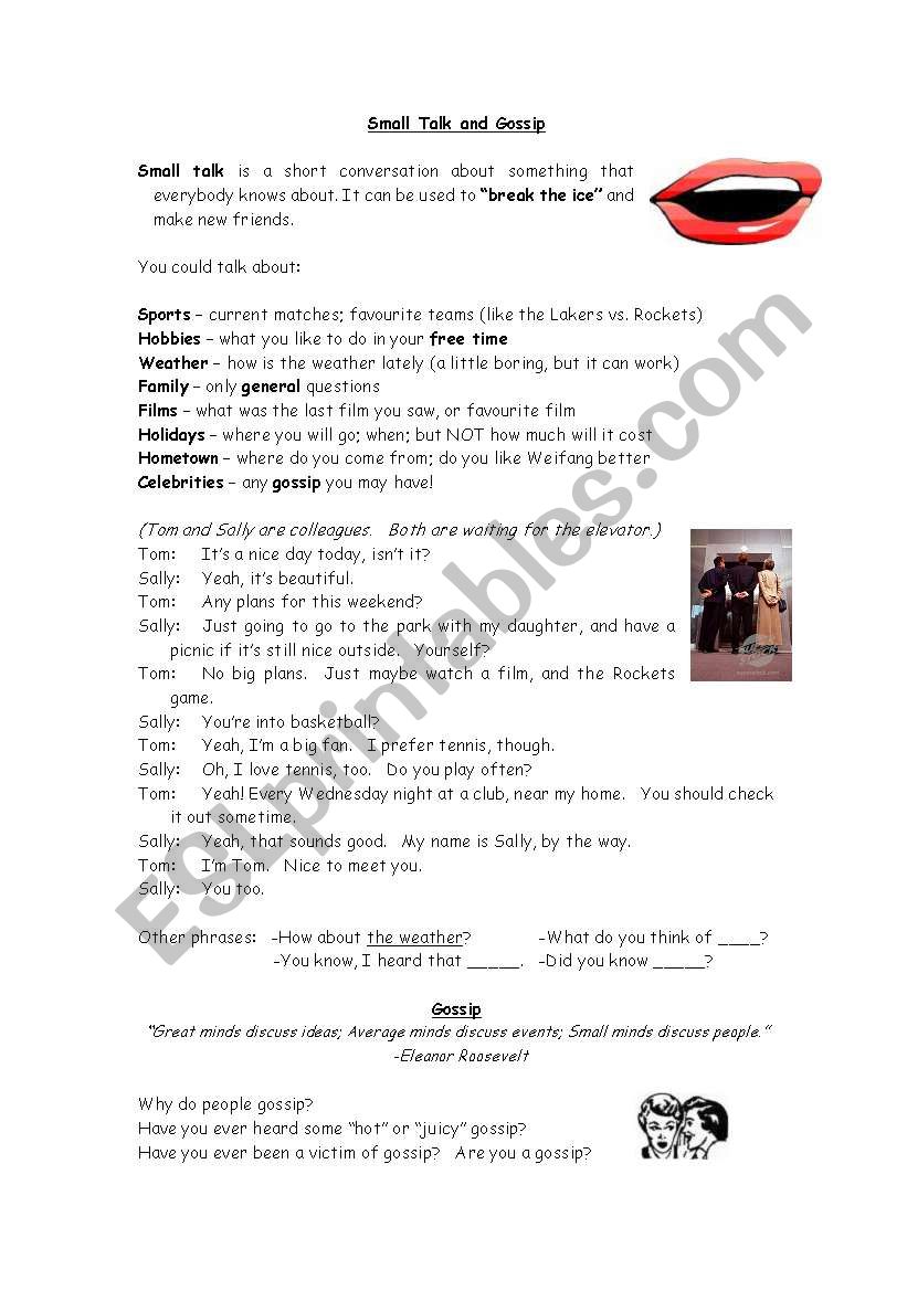 Small Talk and Gossip worksheet