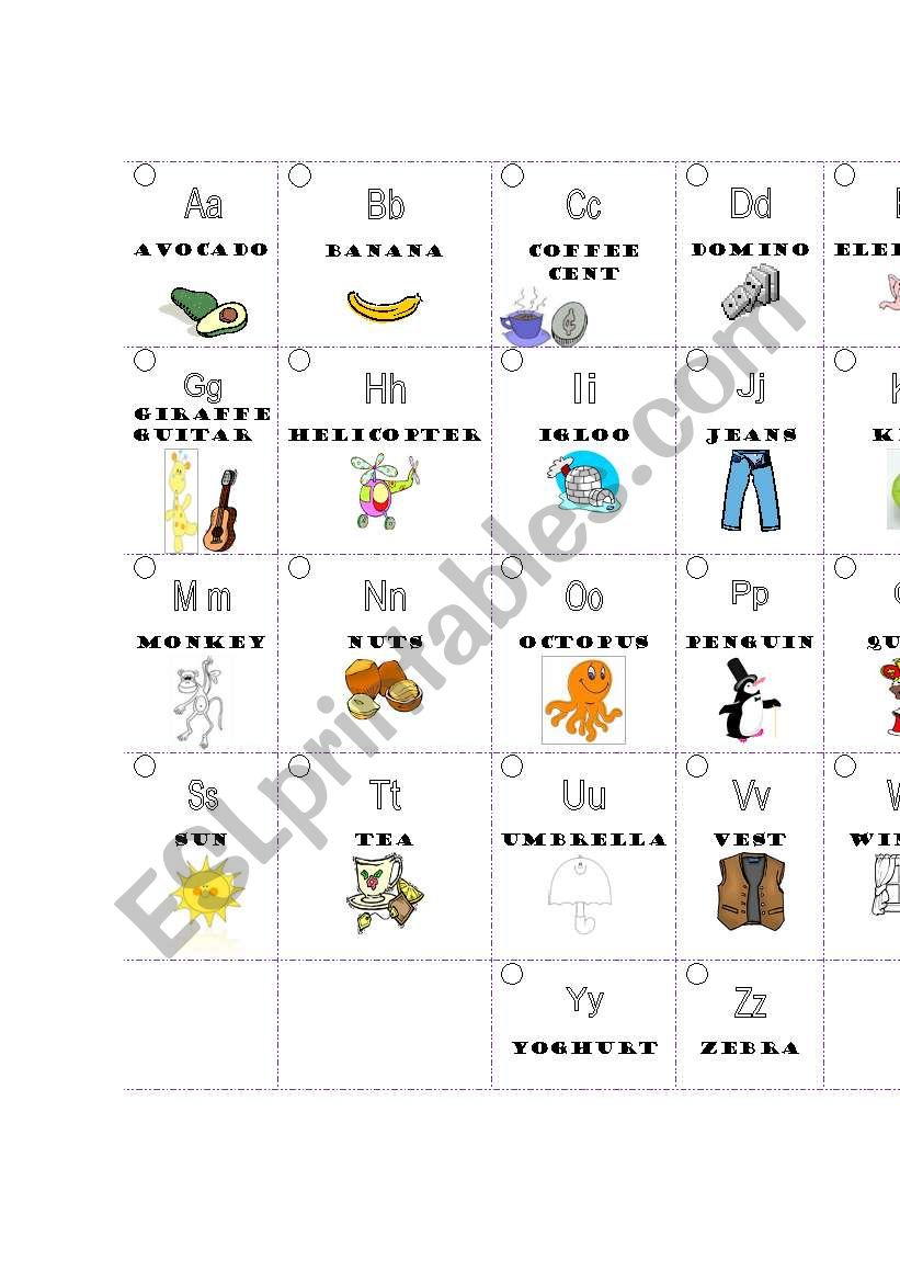 ABC cards worksheet