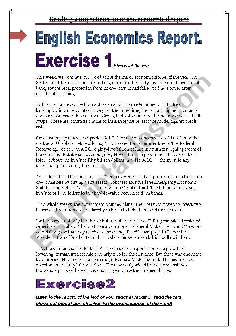 7 different exercises Adapted Economical report. 4 pages 