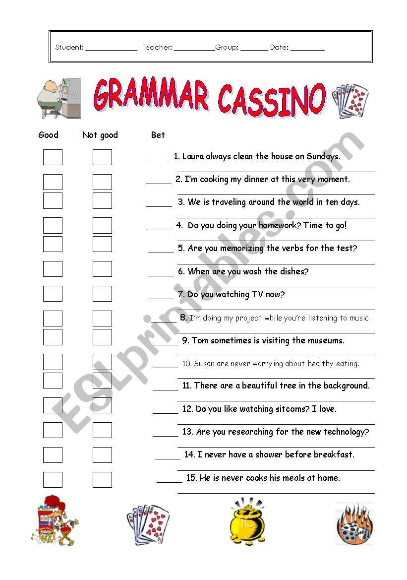 Grammar Cassino worksheet