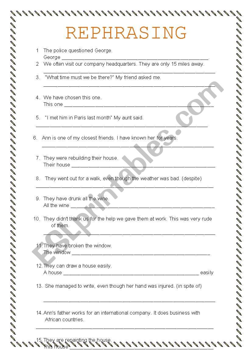 rephrasing worksheet