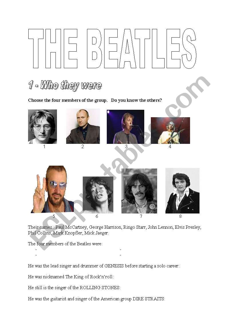 the Beatles worksheet worksheet