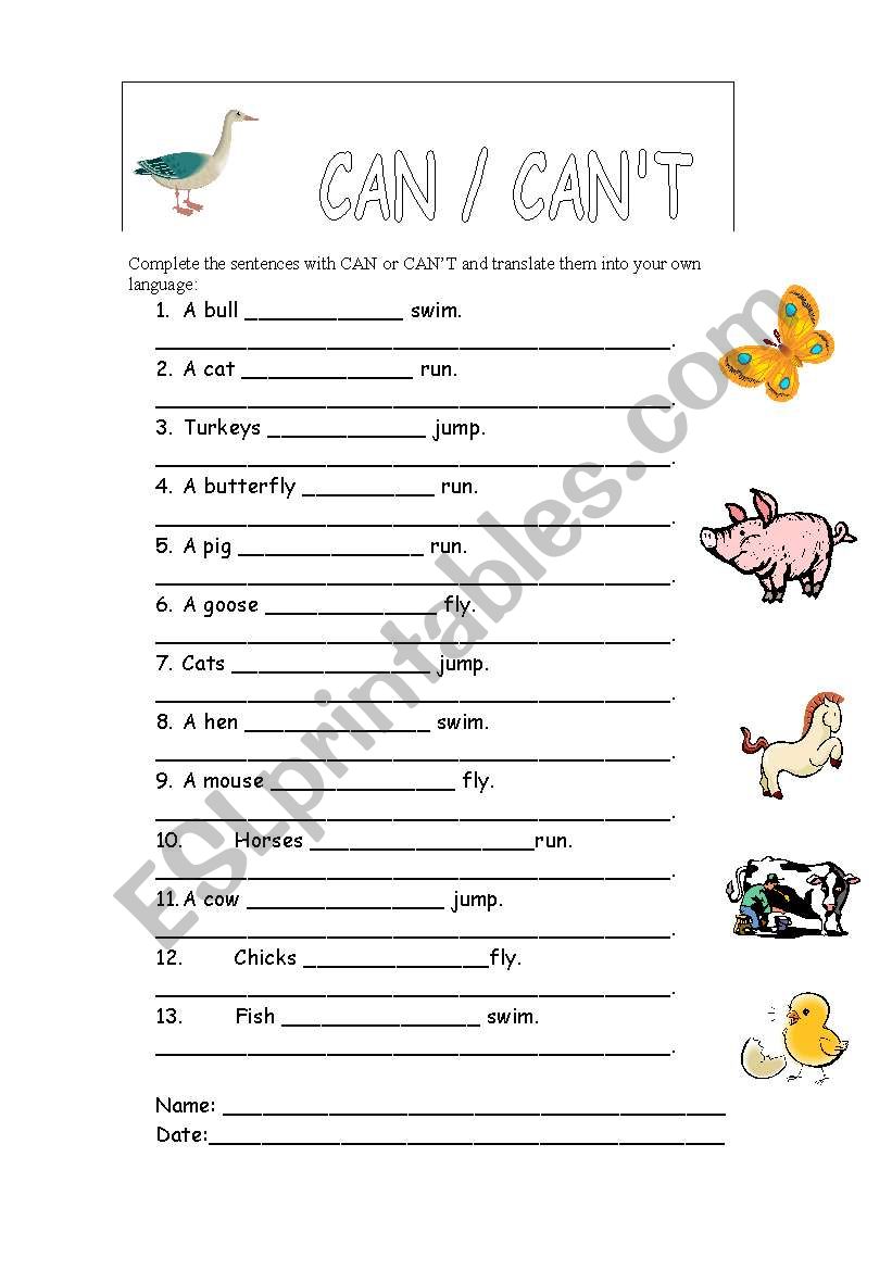 Can or cant worksheet