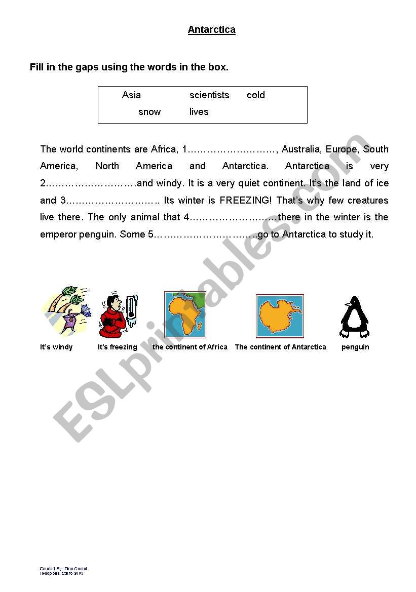 Antarctica gap fill worksheet