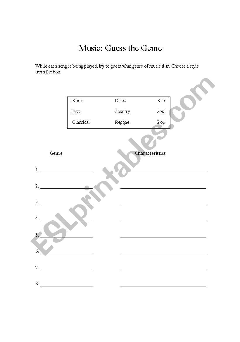 Music guessing game worksheet