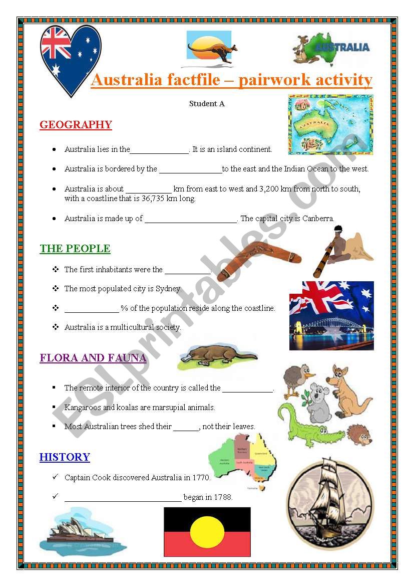 AUSTRALIA  - An information gap-fill activity - Pairwork activity - No. 2