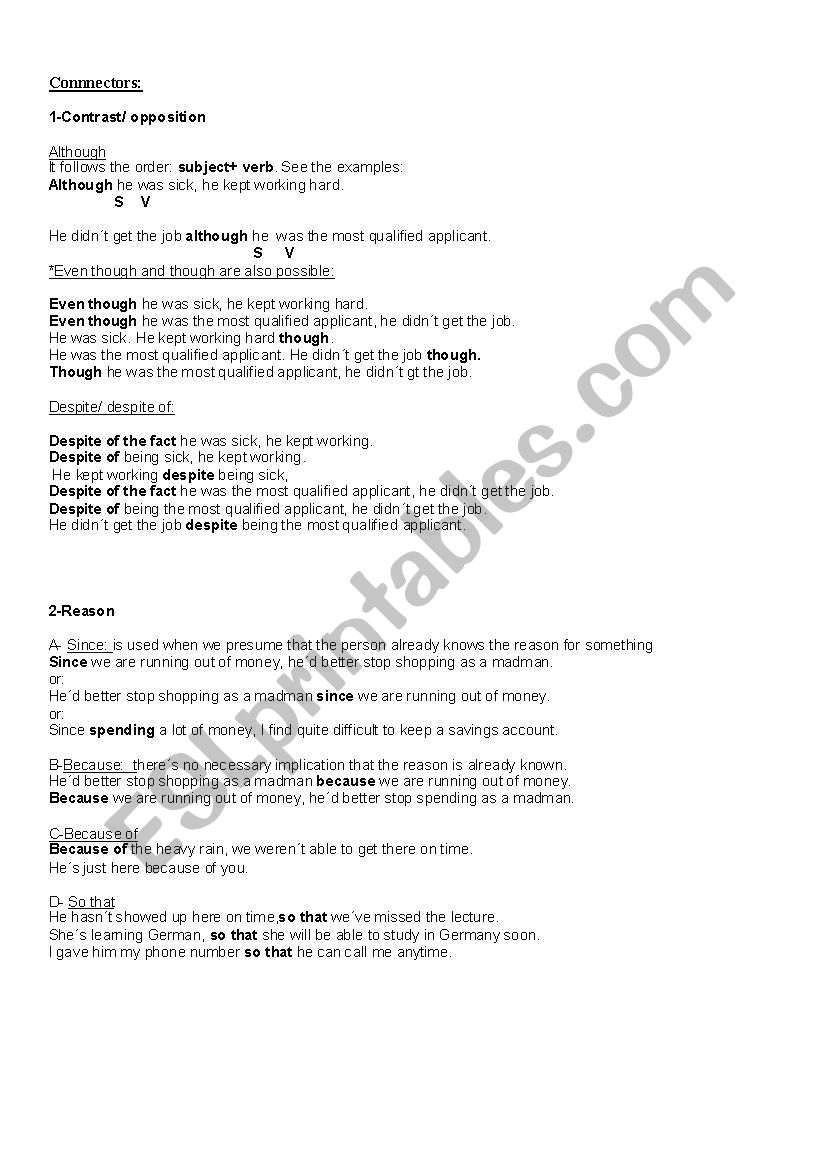 Time, reason and contrast connectors