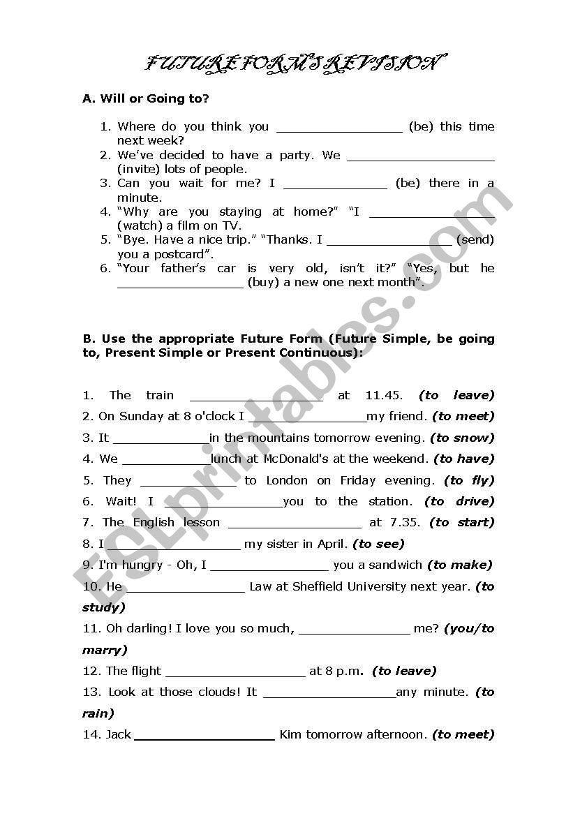 Future Forms worksheet