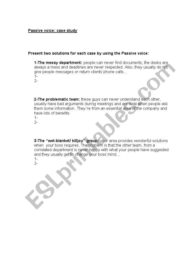 Passive voice- business case worksheet