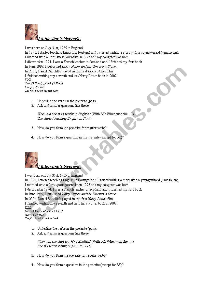 Biography J.K. Rowling worksheet