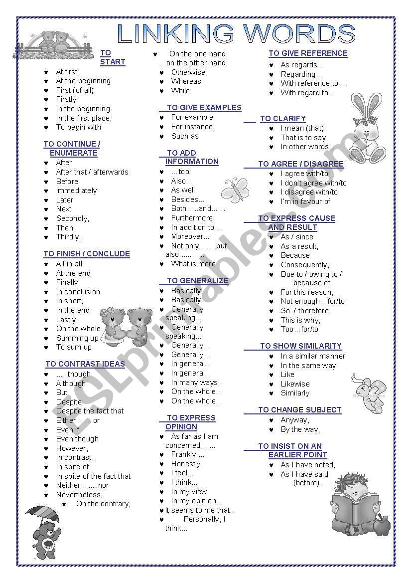 LINKING WORDS worksheet