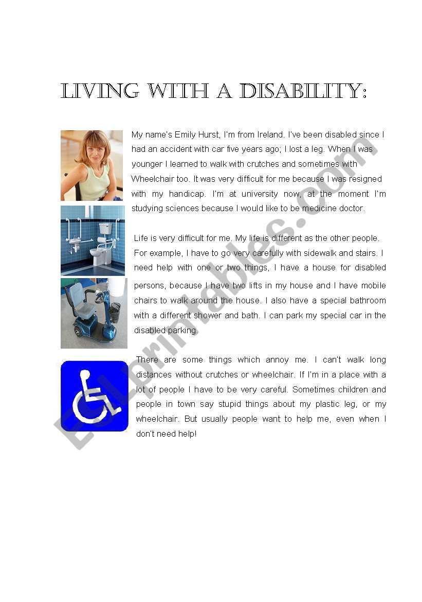 LIVING WITH A DISABILITY worksheet