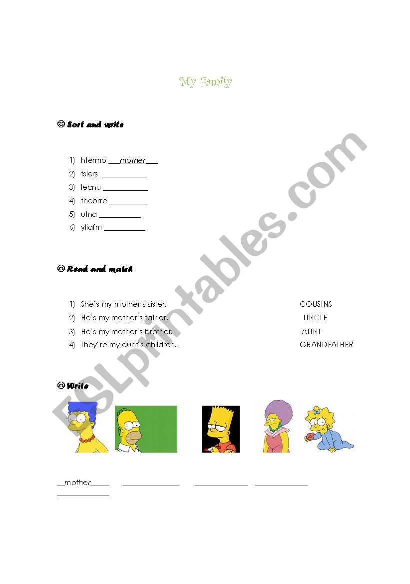 My Family worksheet