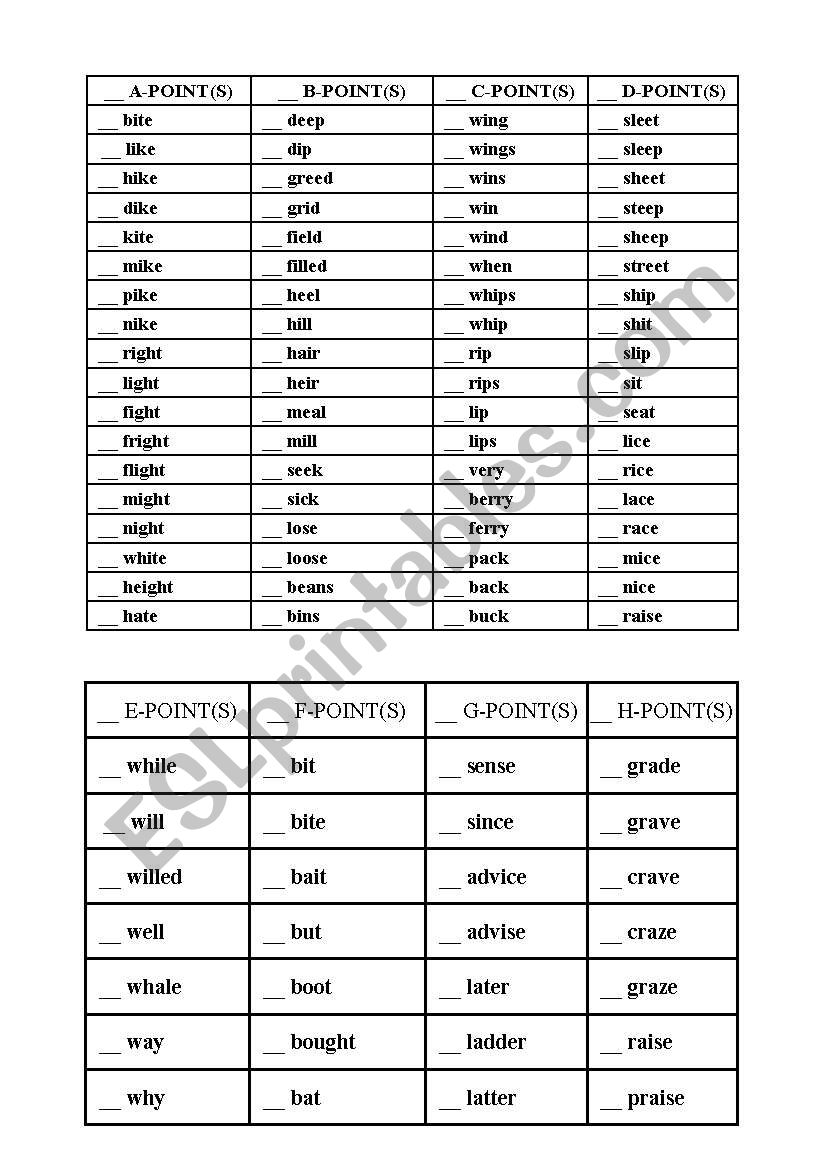 PRONUNCIATION GAME worksheet