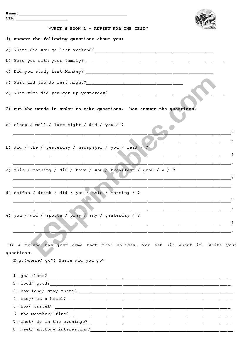 review simple past worksheet
