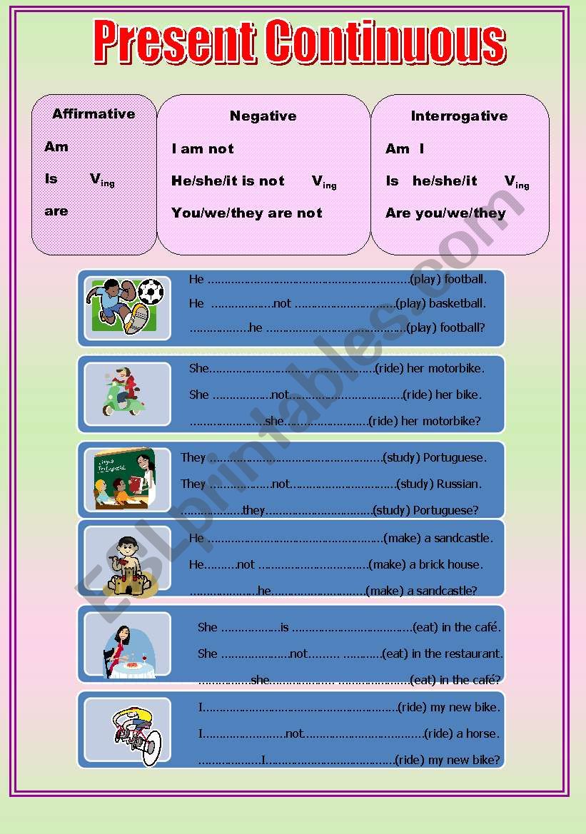 Present continuous worksheet