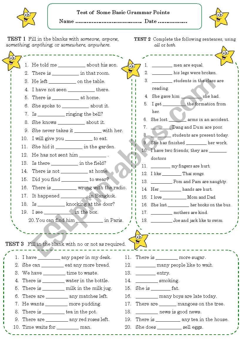Test of Some Grammar Points worksheet