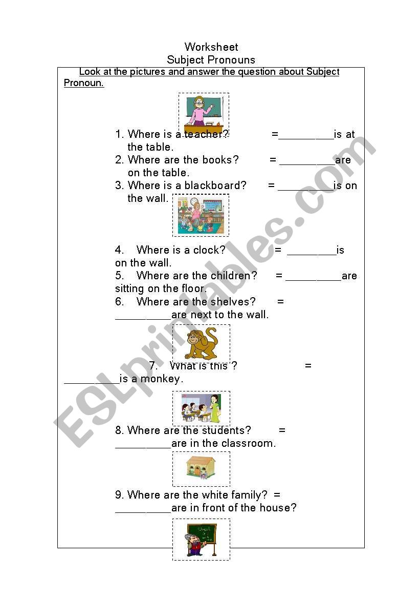 Subject Pronoun worksheet