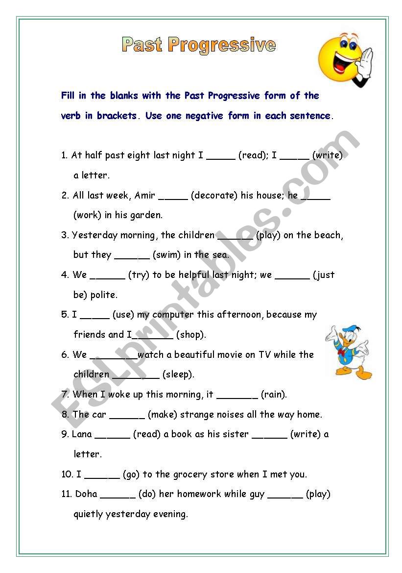 Past progressive worksheet