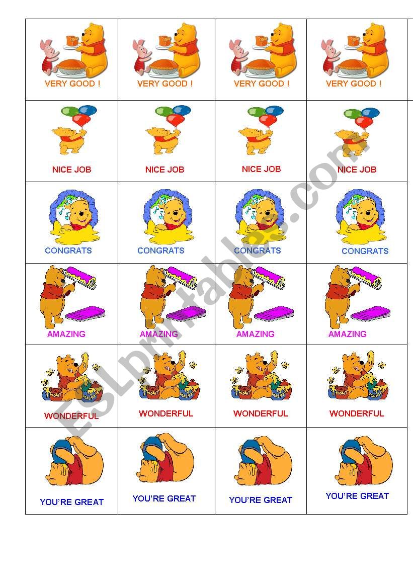 POOH STICKERS worksheet