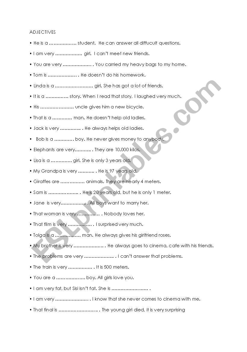adjectives worksheet