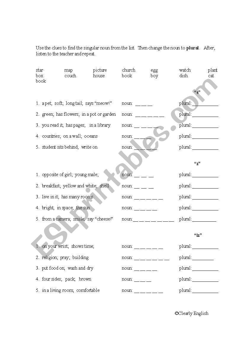 -s/-es endings worksheet