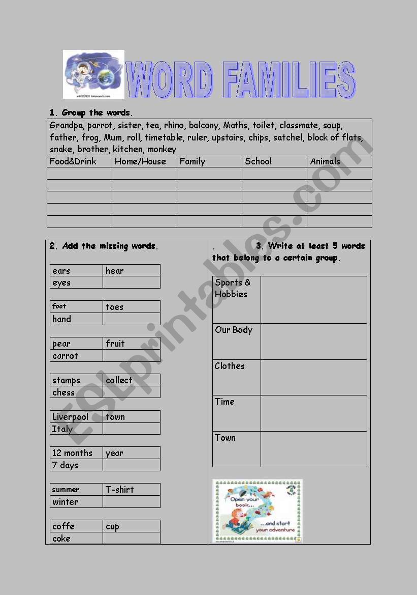 word families worksheet