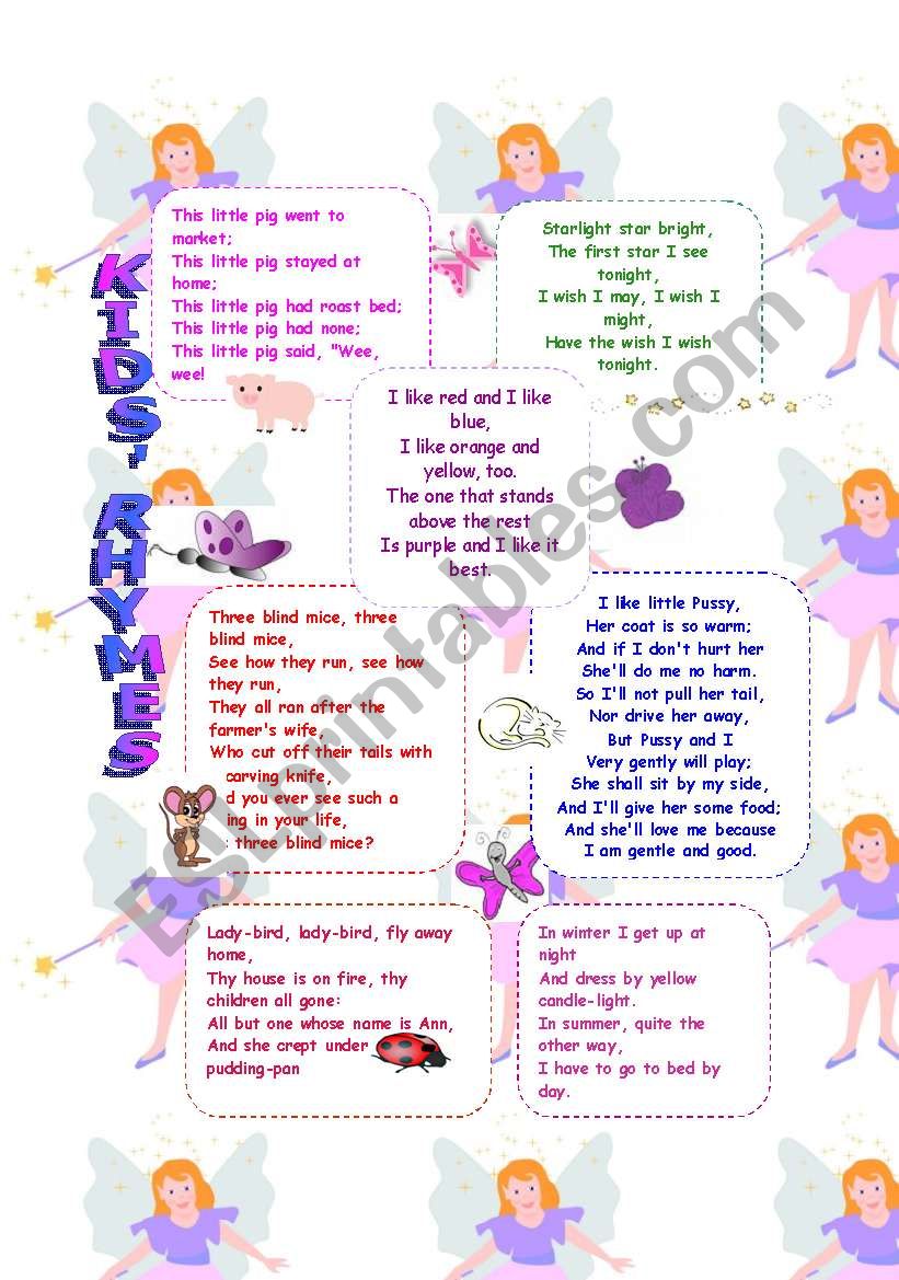 CUTE SHORT POEMS worksheet