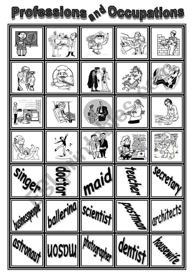 Professions and Occupations - Memory Game - Part I