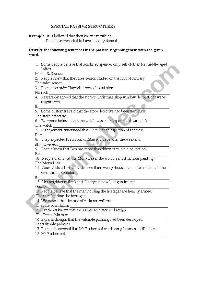 special passive structure worksheet